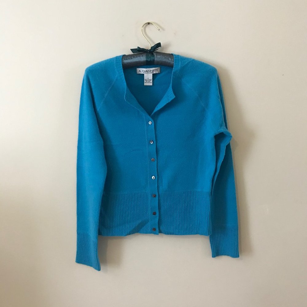 Vintage Teal 100% Cashmere Cardigan